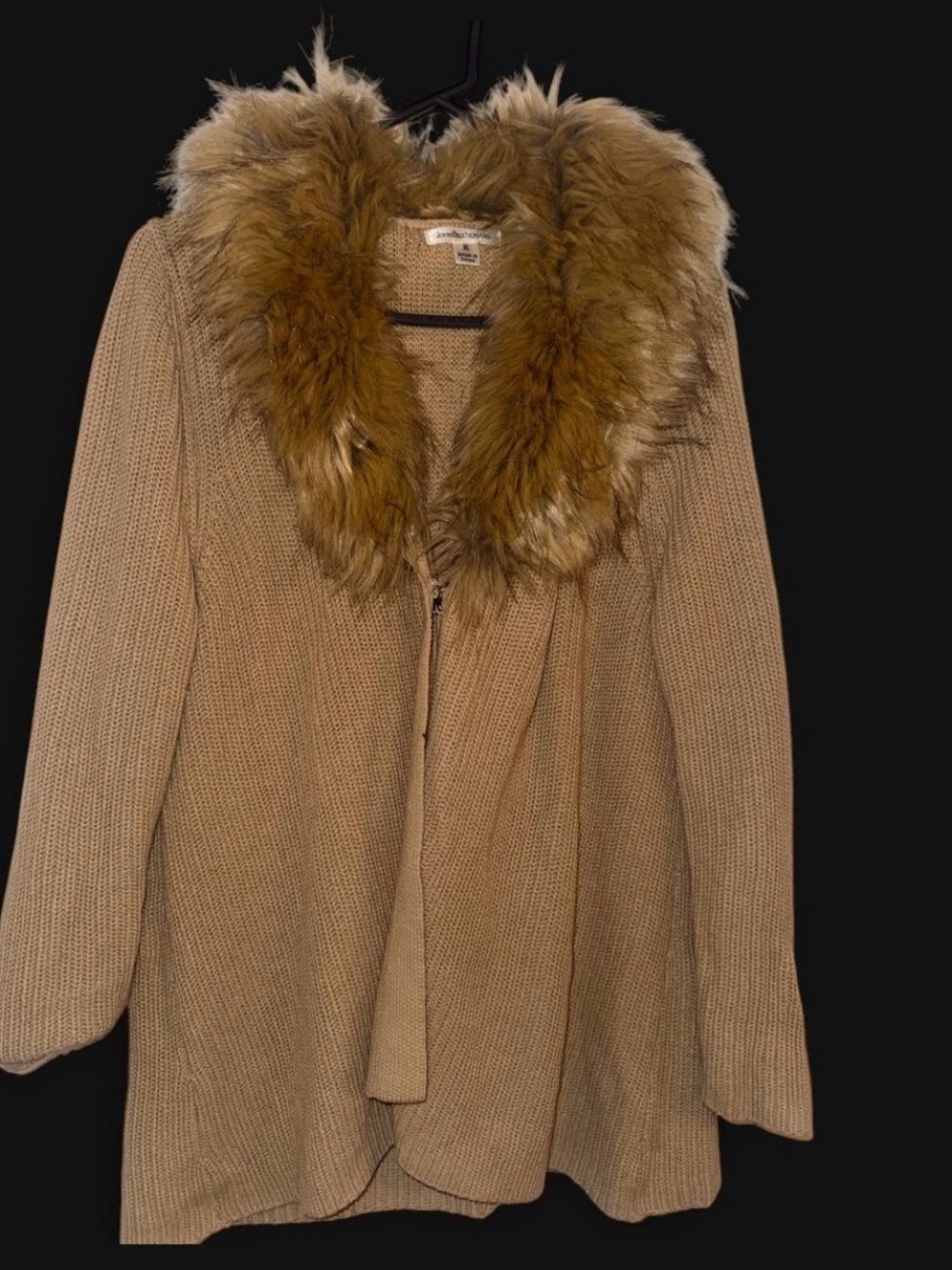 JohnPaulRichard Camel Knit Cardigan with Faux Fur Collar